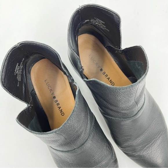 Lucky Brand Paramo tan leather pull on ankle booties low  Lucky Brand Paramo Black Leather Ankle Booties Size 8